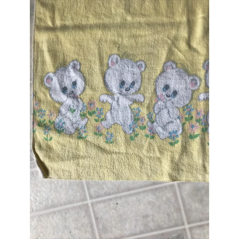 Vintage Soft Yellow Flannel Teddy Bear Border Receiving‎ Blanket Yellow 40x24